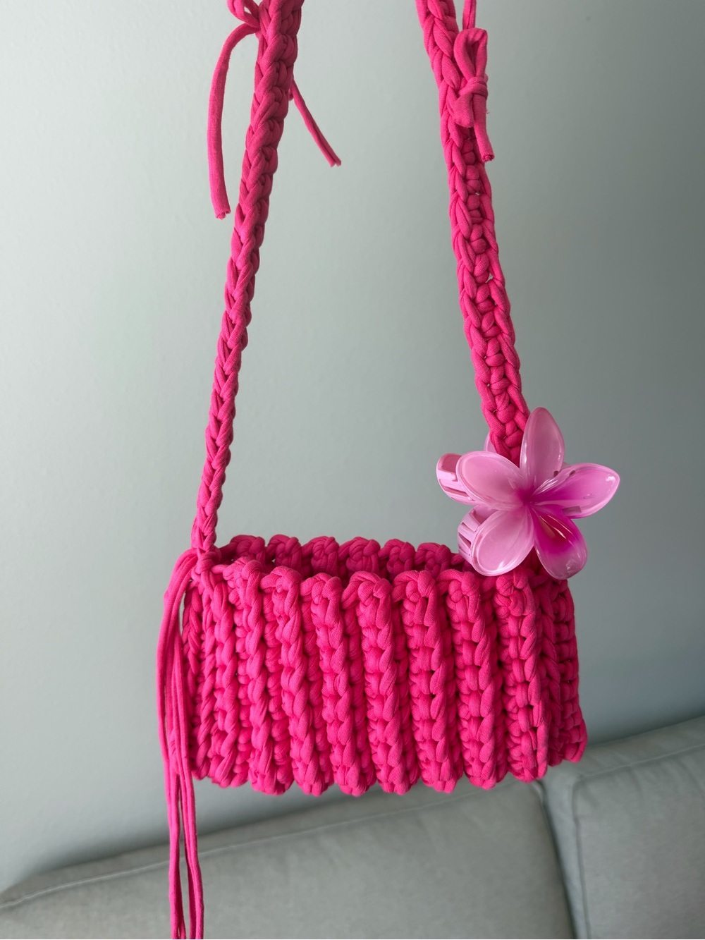 Handmade Hot Pink Crochet Crossbody Bag - Picture 6 of 10